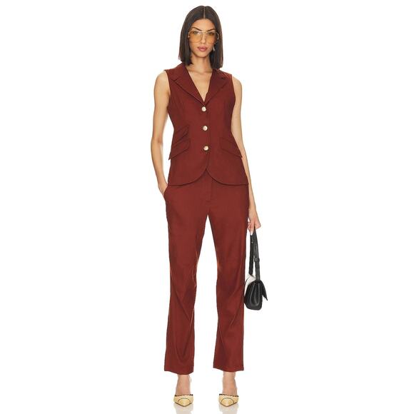 Rag & Bone Dawn Linen Blend Straight Leg Pants Burgundy Mahogany Trouser - Picture 1 of 10